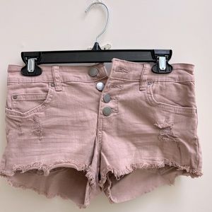Billabong Dusty Pink Distressed Button Up Jean Shorts